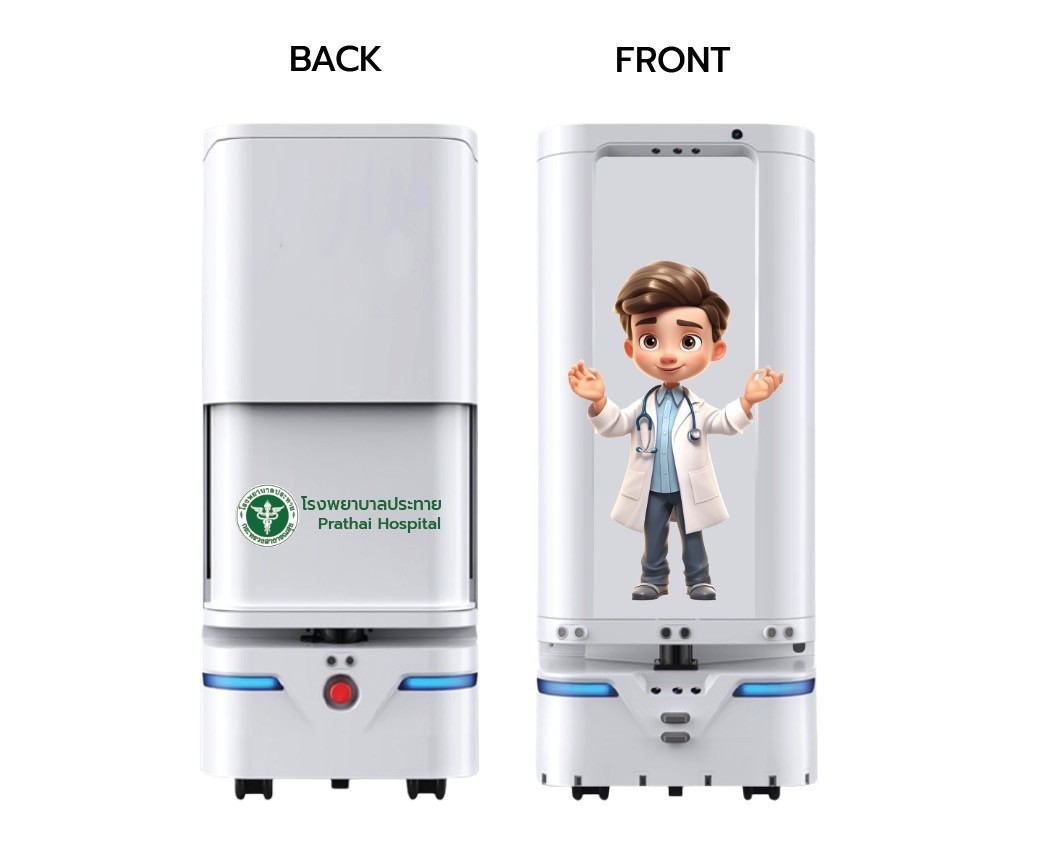 การออกแบบหุ่นยนต์ HAPYbot รุ่น Model G ด้านหน้าและด้านหลัง