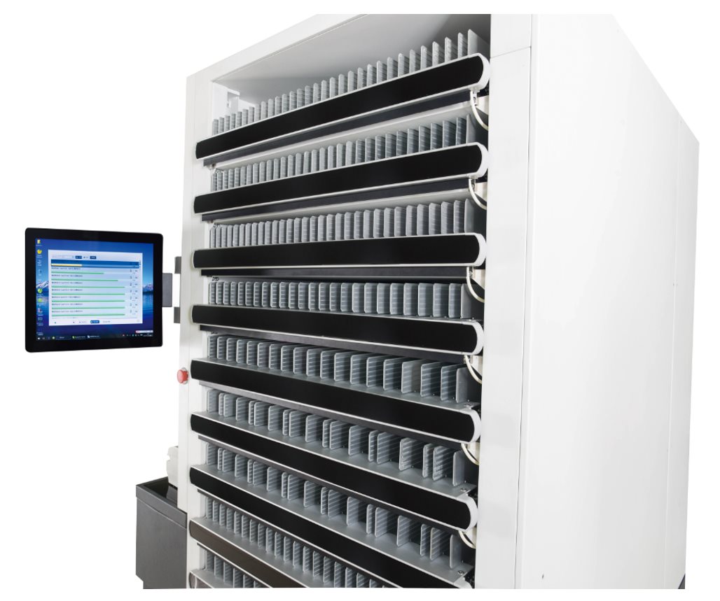 ER Phamacy Robot The mini Automate Pharmacist Robot but Complete Side View Box Dispense