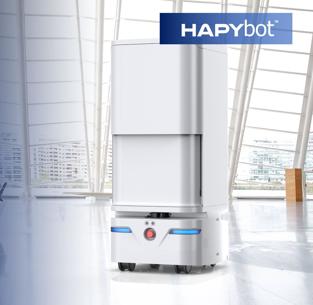 HapyBot Model G Post Front View with Airpot Background