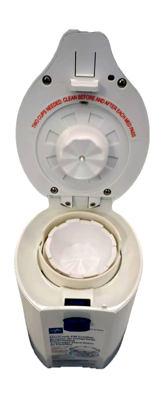 MEDLINE First Crush เครื่องบดเม็ดยาระบบอิเล็กทรอนิกส์เมื่อเปิดฝาเครื่องบด