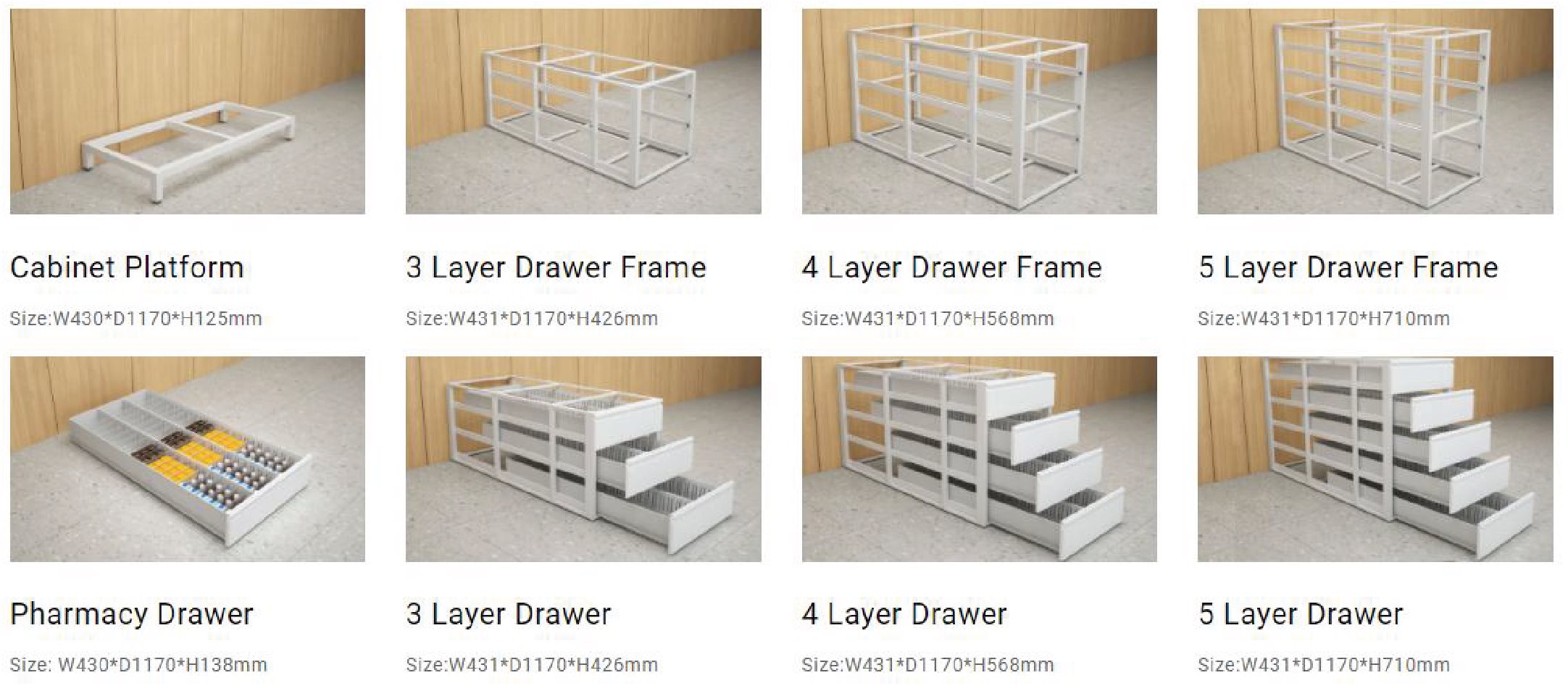 Customizable 3-layer, 4-layer, and 5-layer pharmacy drawer system